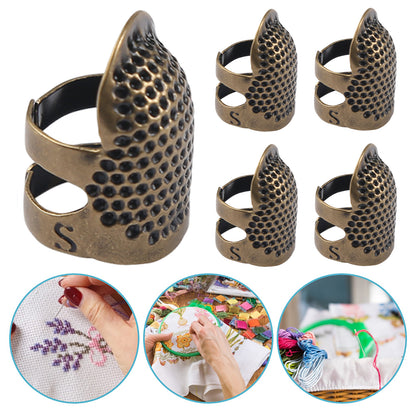 5Pcs Cross-Stitch Tools Retro Adjustable Thimble Hand Sewing Thimble (Bronze S)
