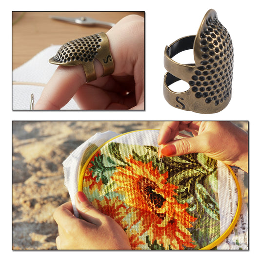 5Pcs Cross-Stitch Tools Retro Adjustable Thimble Hand Sewing Thimble (Bronze S)