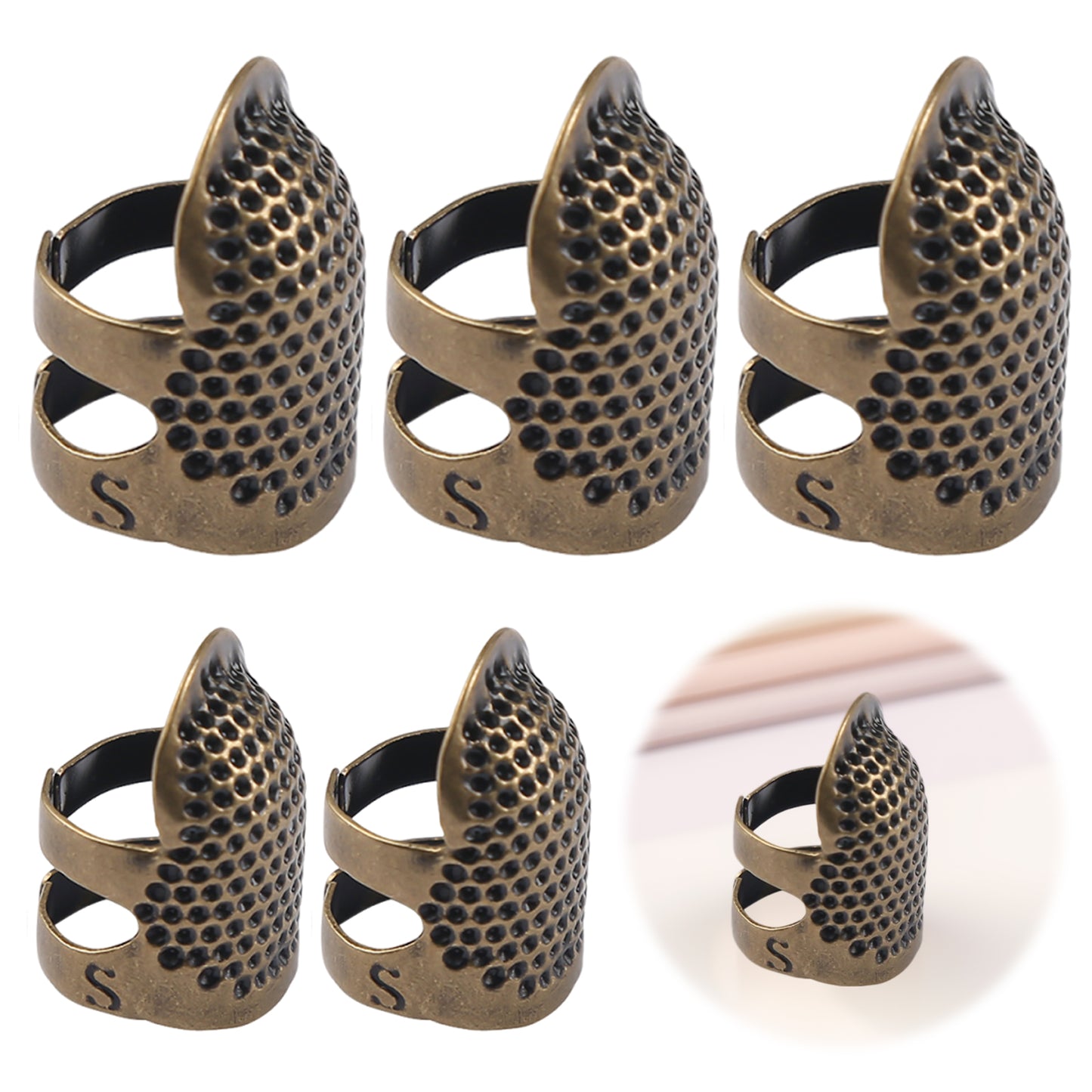 5Pcs Cross-Stitch Tools Retro Adjustable Thimble Hand Sewing Thimble (Bronze S)