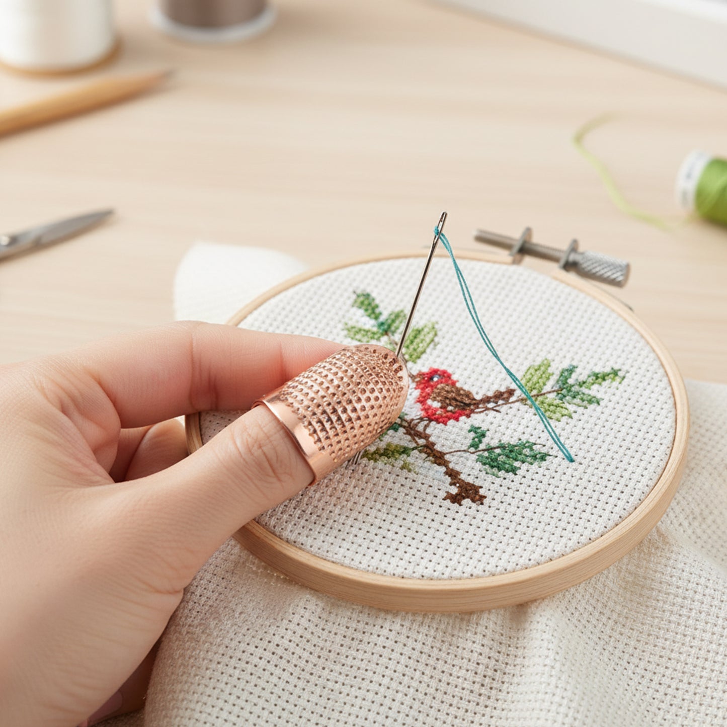 5Pcs Cross-Stitch Tools Retro Adjustable Thimble Hand Sewing Ring (Rose Gold S)