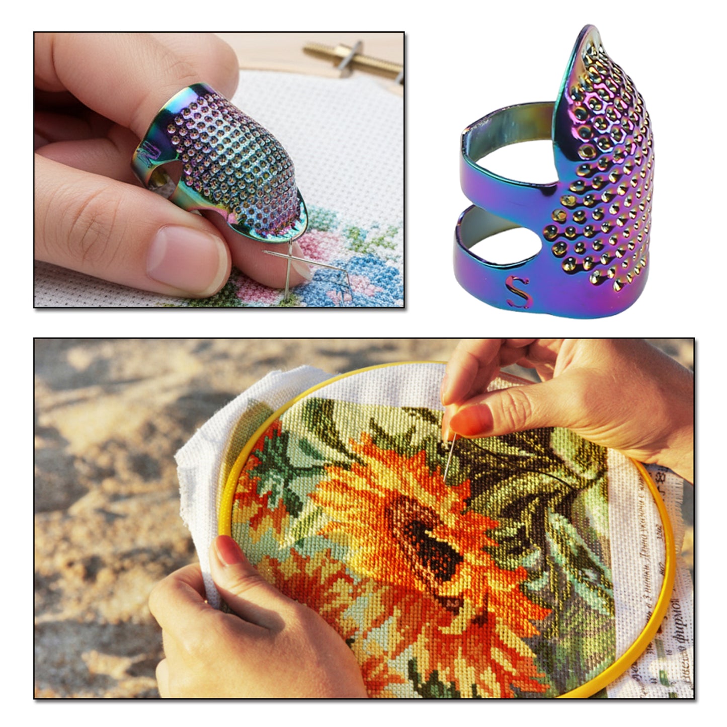 5Pcs Cross-Stitch Tools Retro Adjustable Thimble Sewing Ring (Vibrant Colors S)