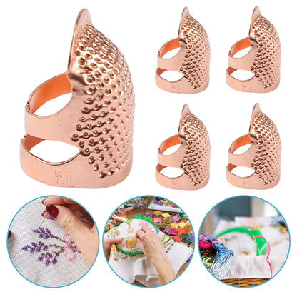 5Pcs Cross-Stitch Tools Retro Adjustable Thimble Hand Sewing Ring (Rose Gold M)