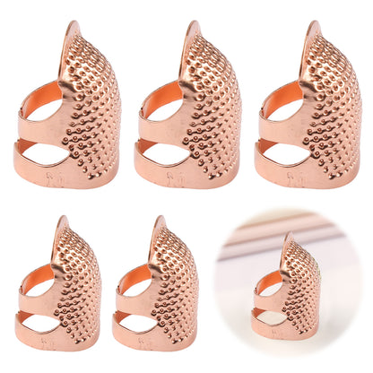 5Pcs Cross-Stitch Tools Retro Adjustable Thimble Hand Sewing Ring (Rose Gold M)