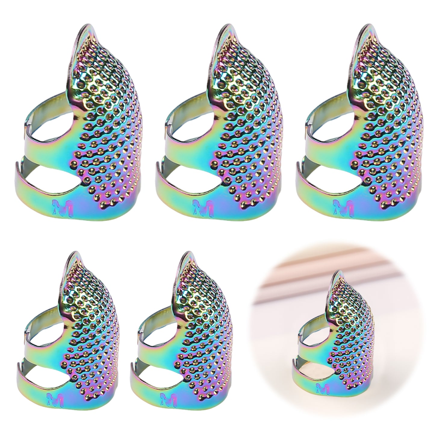 5Pcs Cross-Stitch Tools Retro Adjustable Thimble Sewing Ring (Vibrant Colors M)