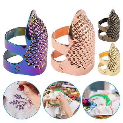 4Pcs Cross-Stitch Tools Retro Adjustable Thimble Hand Sewing Ring (Colored S)