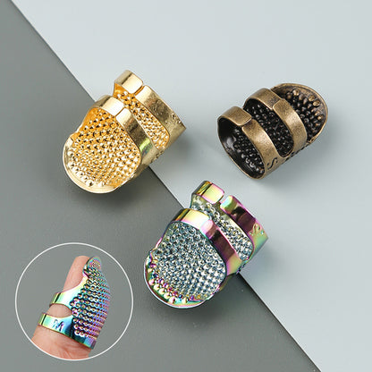 4Pcs Cross-Stitch Tools Retro Adjustable Thimble Hand Sewing Ring (Colored M)