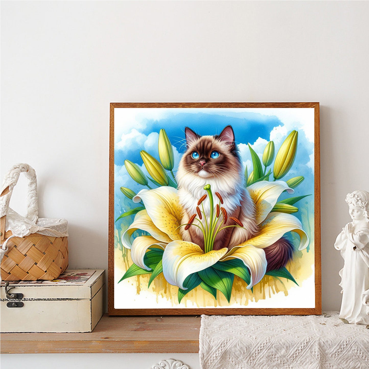 Cat And Lily - Full Round Drill Diamond Painting 30*30CM