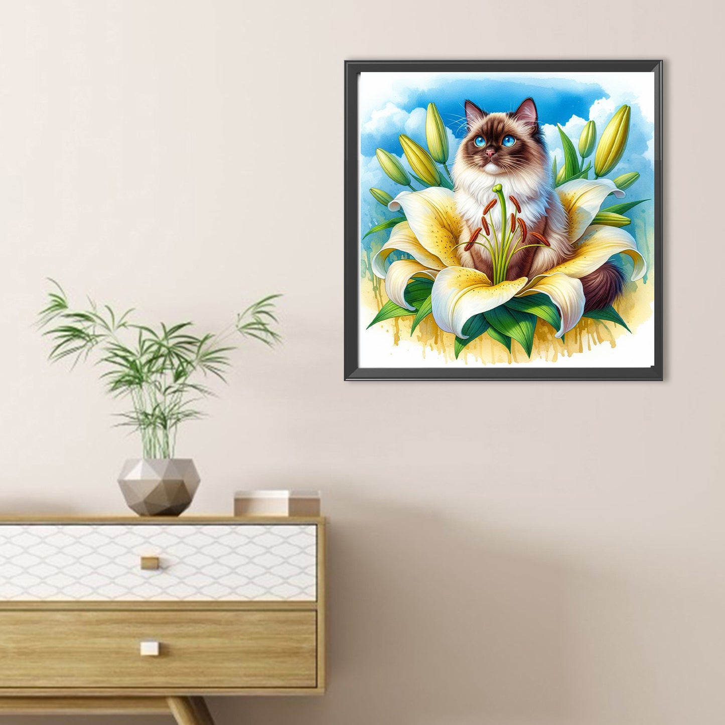 Cat And Lily - Full Round Drill Diamond Painting 30*30CM