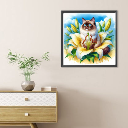 Cat And Lily - Full Round Drill Diamond Painting 30*30CM