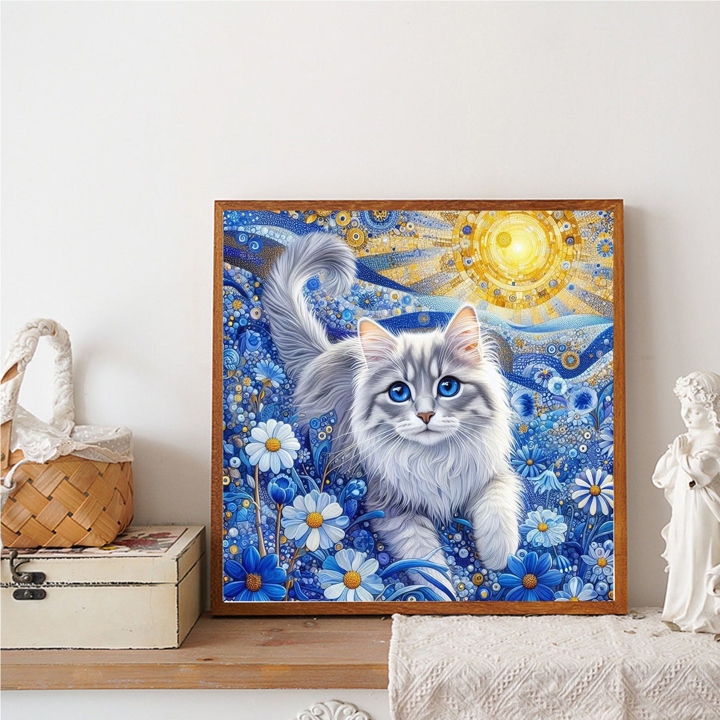 Cat And Flowers - Full Round Drill Diamond Painting 30*30CM