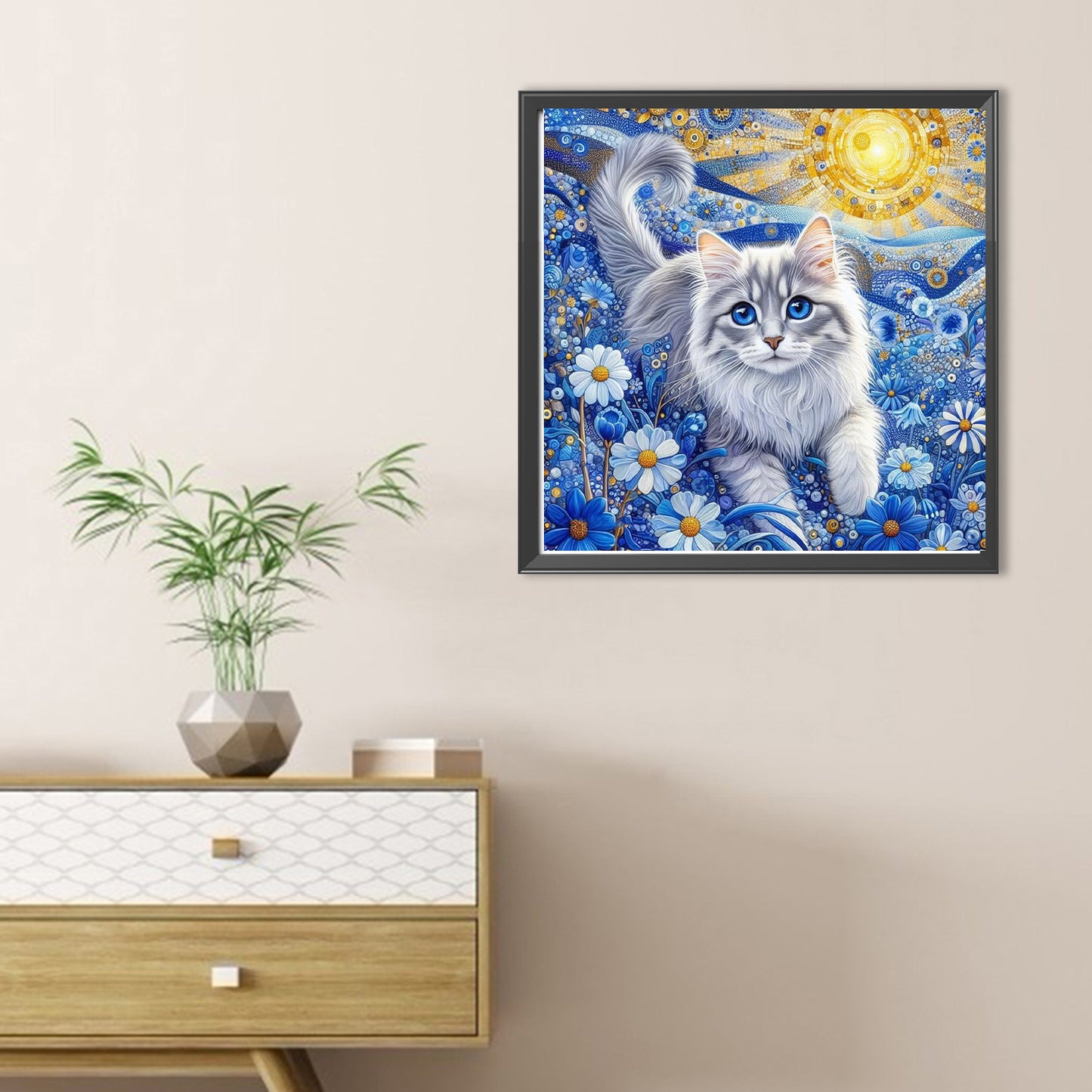 Cat And Flowers - Full Round Drill Diamond Painting 30*30CM