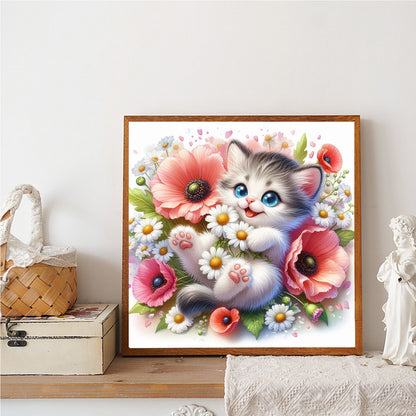 Cat And Daisy - Full Round Drill Diamond Painting 30*30CM