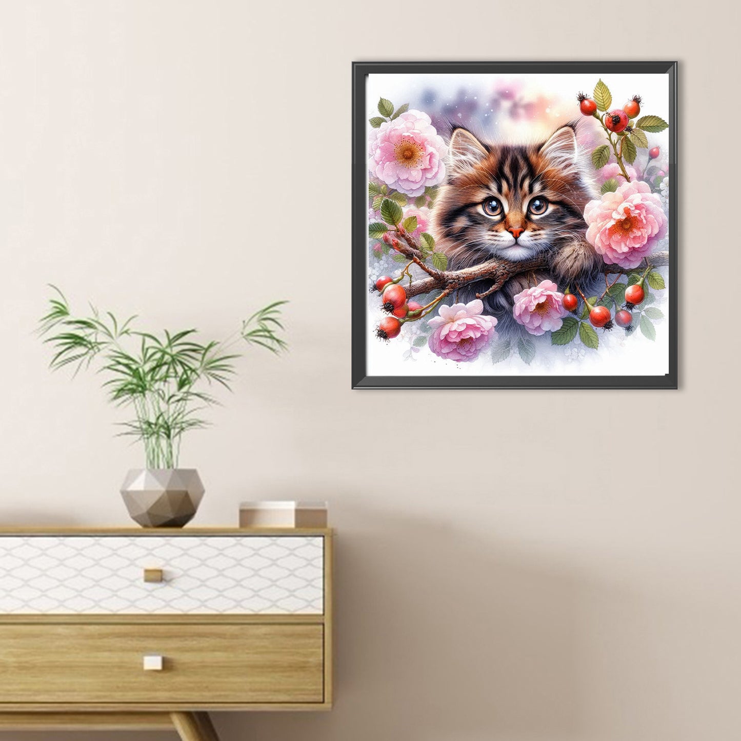 Cat And Peach Blossom - Full Round Drill Diamond Painting 30*30CM