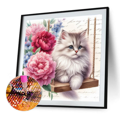Cat And Peony - Full Round Drill Diamond Painting 30*30CM