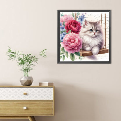 Cat And Peony - Full Round Drill Diamond Painting 30*30CM