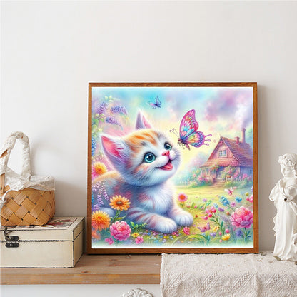 Kitty And Butterfly - Full Round Drill Diamond Painting 30*30CM