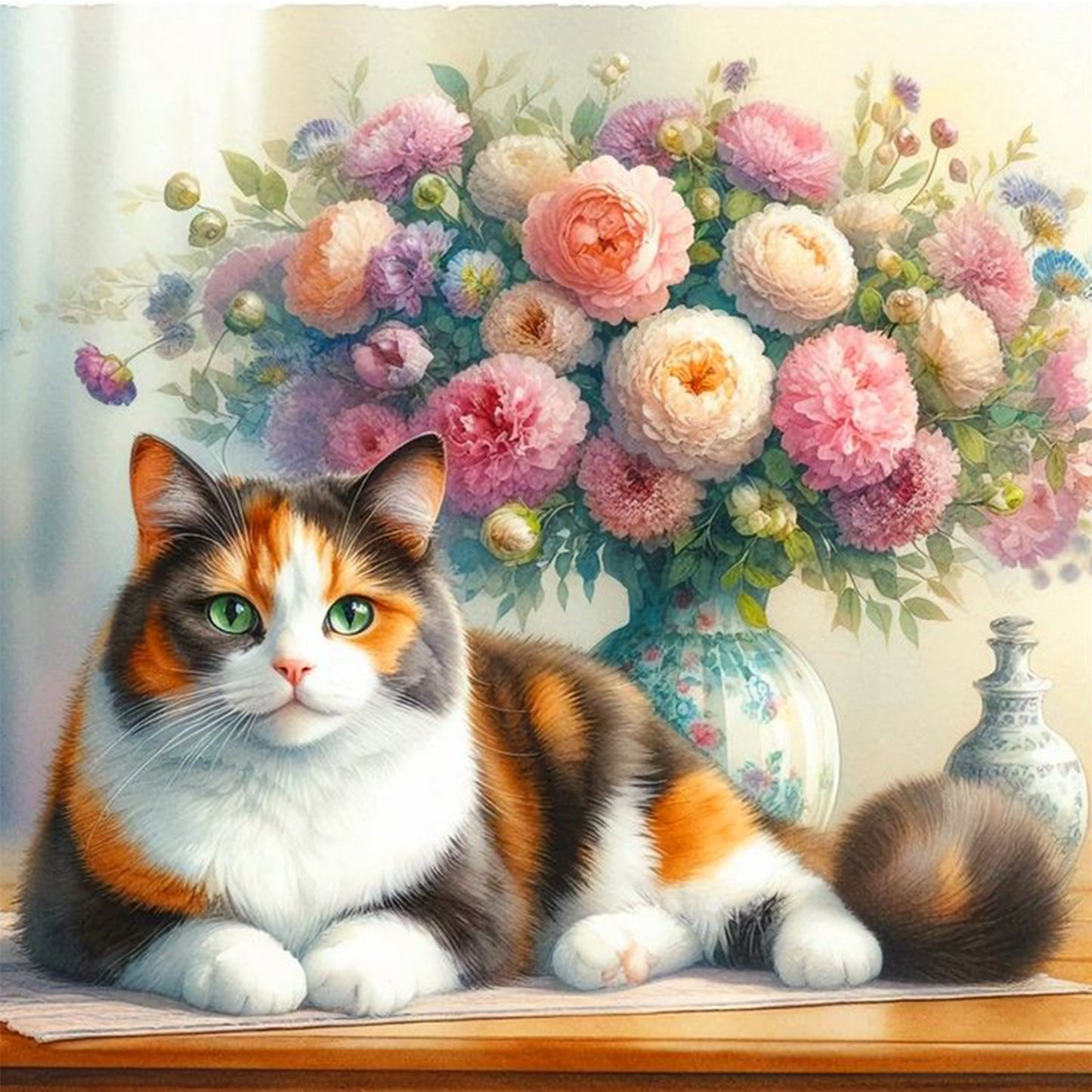 Kitty And Vase - Full Round Drill Diamond Painting 30*30CM
