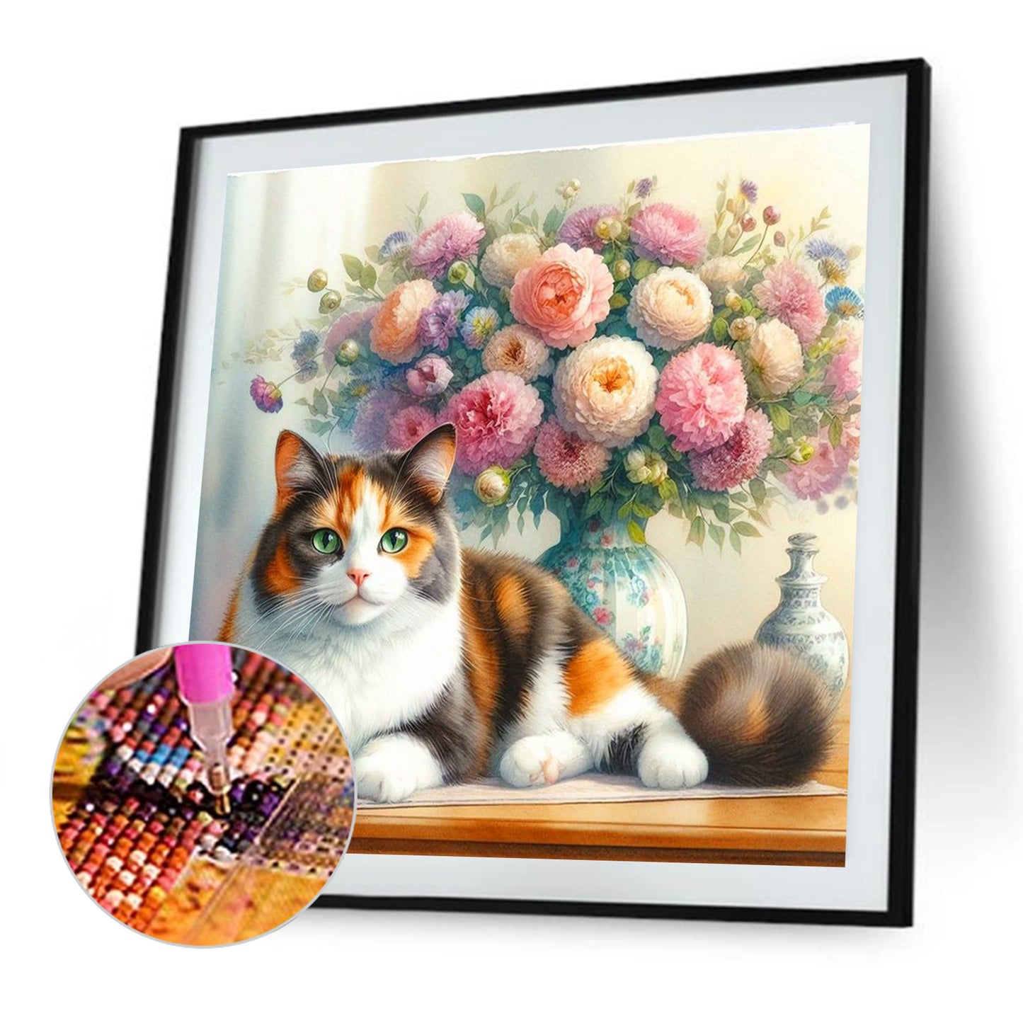 Kitty And Vase - Full Round Drill Diamond Painting 30*30CM