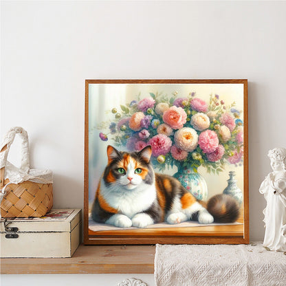 Kitty And Vase - Full Round Drill Diamond Painting 30*30CM