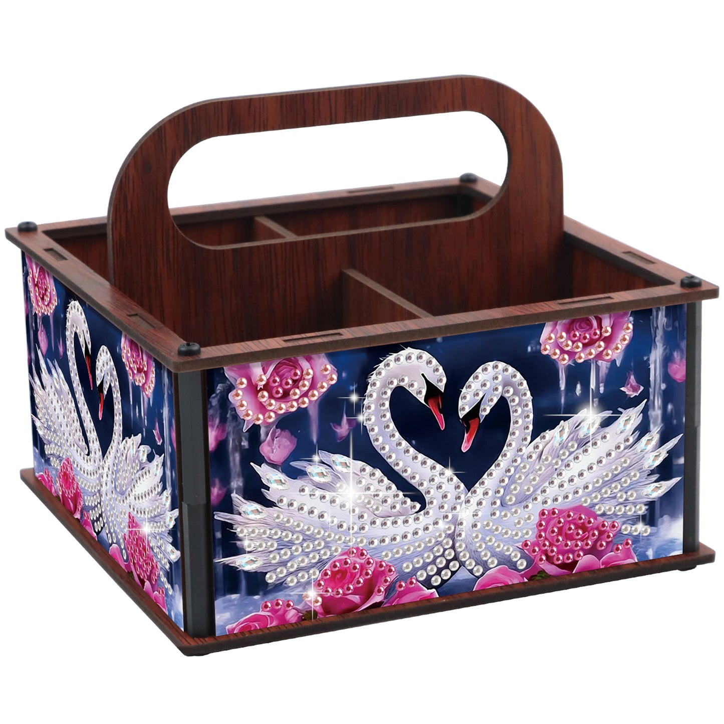 DIY Rose Swan Wooden Diamond Painting Handheld Storage Box Kit Tabletop Decor