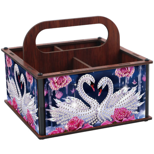 DIY Rose Swan Wooden Diamond Painting Handheld Storage Box Kit Tabletop Decor