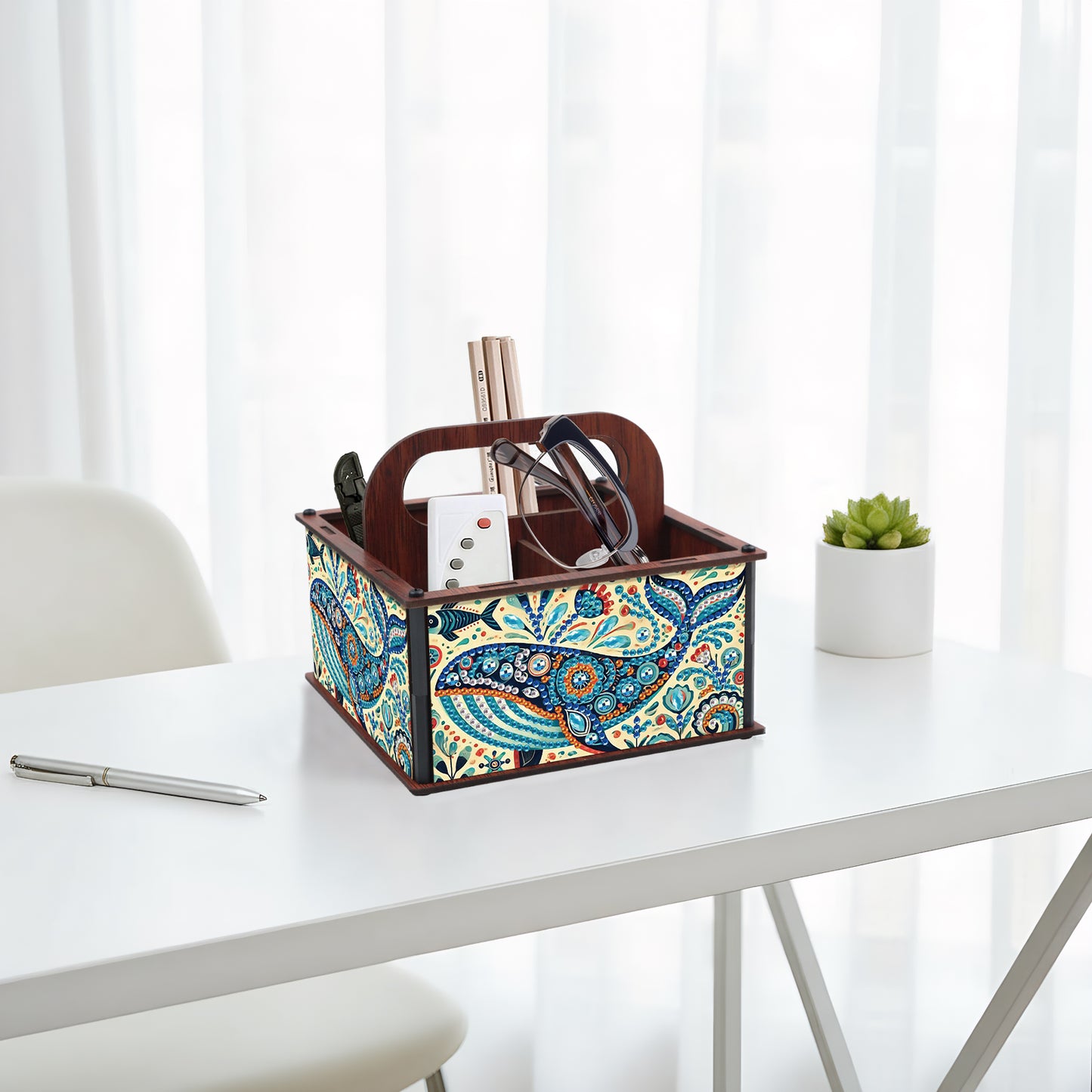 DIY Dolphin Wooden Diamond Painting Handheld Storage Box Kit Tabletop Art Decor