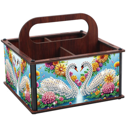 DIY Swan Wooden Diamond Painting Handheld Storage Box Kit Tabletop Art Decor
