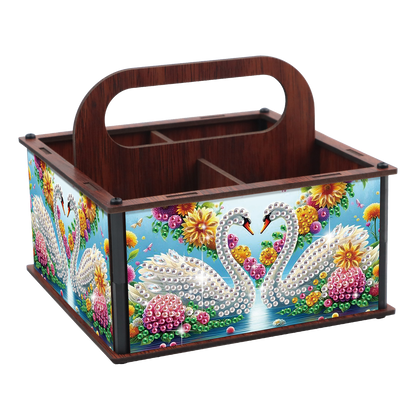 DIY Swan Wooden Diamond Painting Handheld Storage Box Kit Tabletop Art Decor