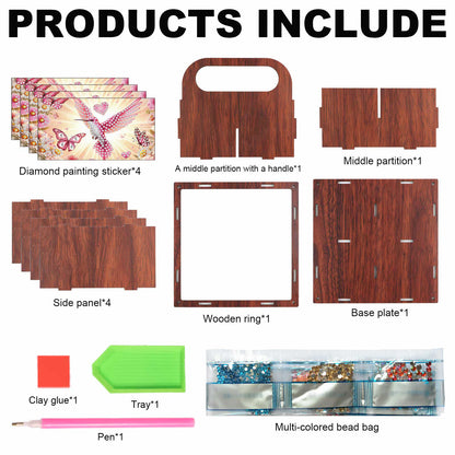 DIY Hummingbird Wooden Diamond Painting Handheld Storage Box Kit Tabletop Decor