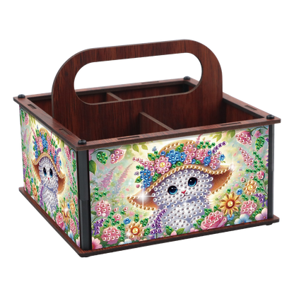 DIY Cat Wooden Diamond Painting Handheld Storage Box Kit Tabletop Art Decor