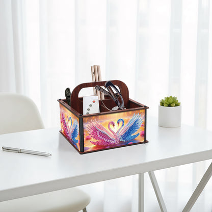 DIY Pink Blue Swan Wooden Diamond Painting Handheld Storage Box Kit Home Decor