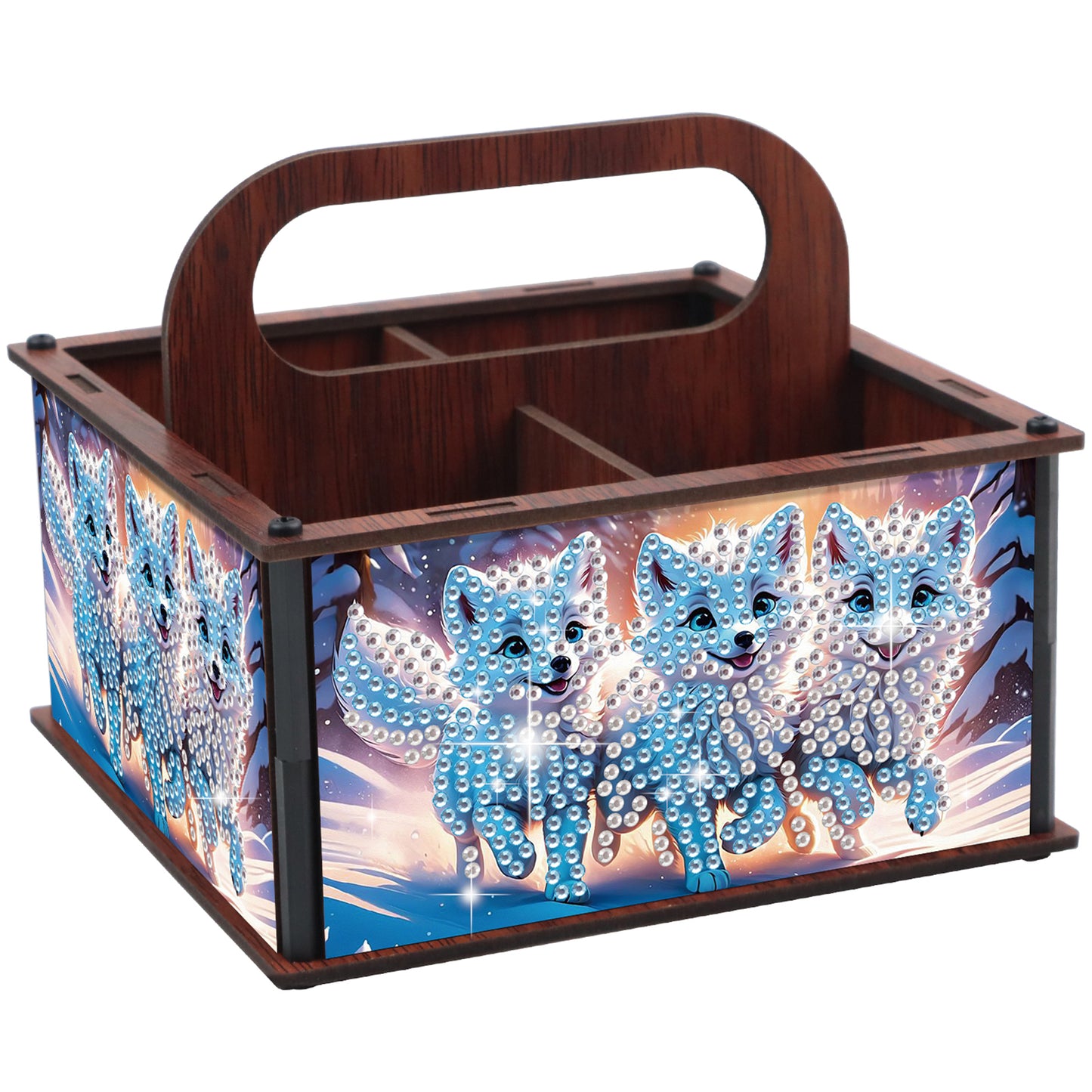 DIY Fox Wooden Diamond Painting Handheld Storage Box Kit Tabletop Art Decor