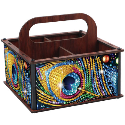 DIY Peacock Feather Wooden Diamond Painting Handheld Storage Box Kit Home Decor