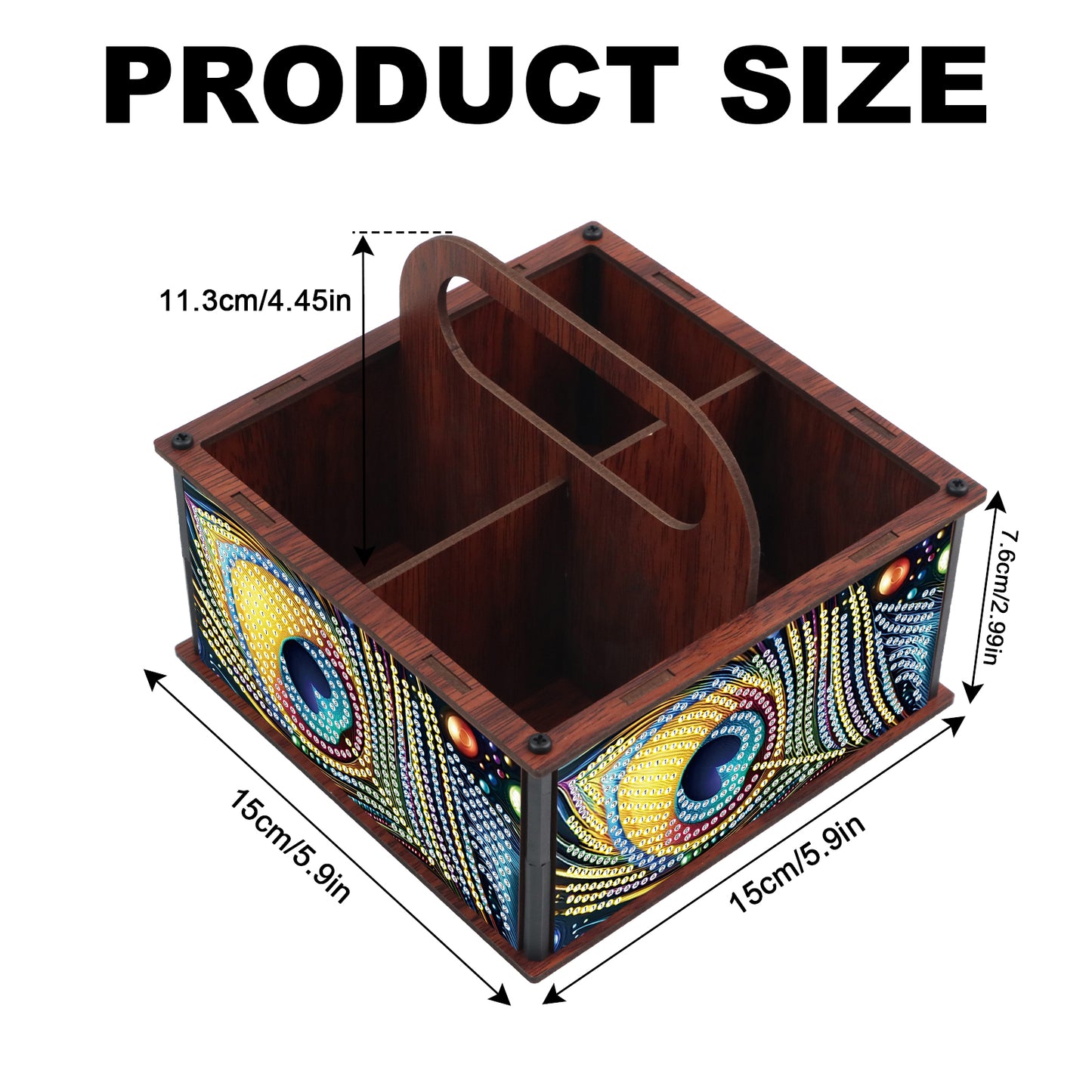 DIY Peacock Feather Wooden Diamond Painting Handheld Storage Box Kit Home Decor