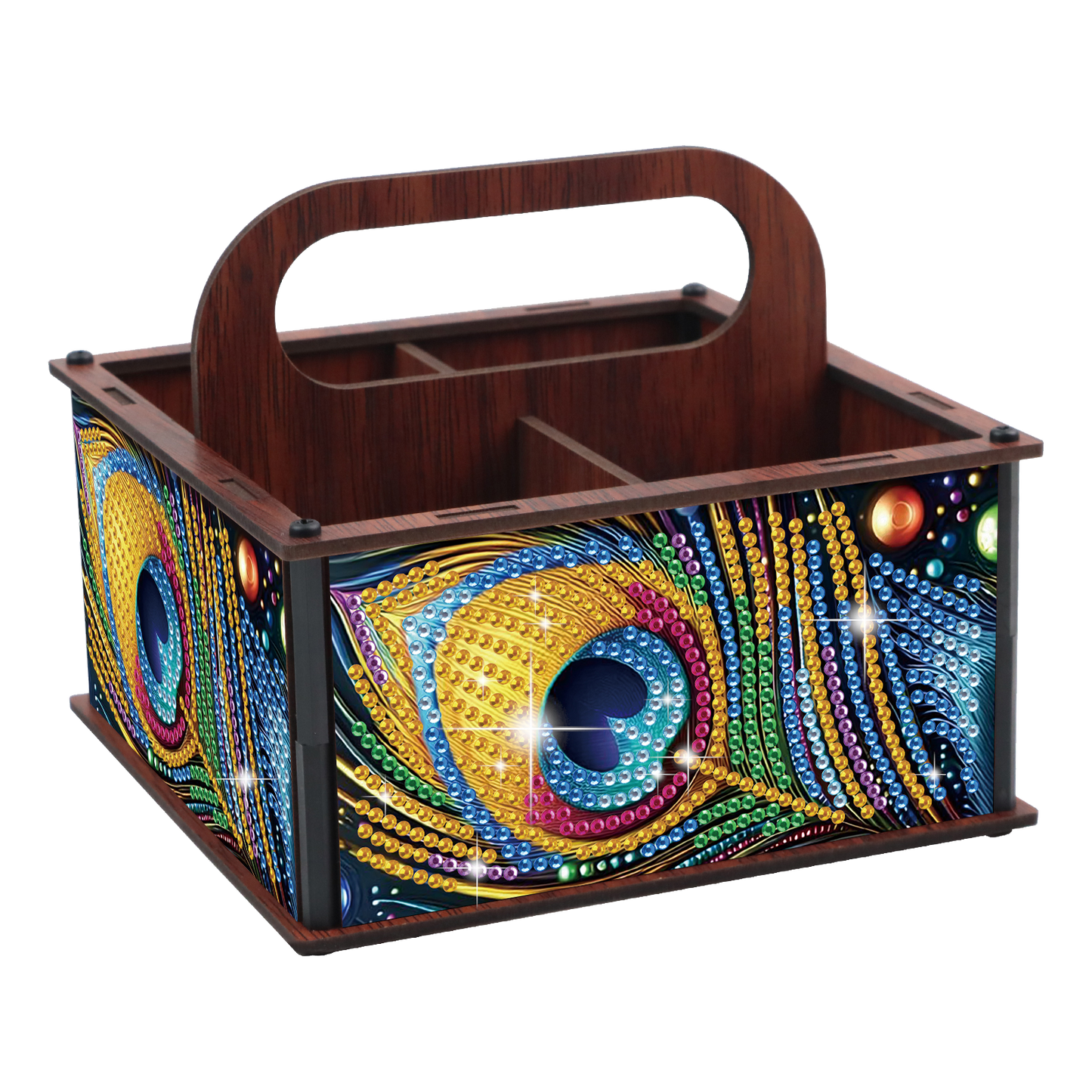 DIY Peacock Feather Wooden Diamond Painting Handheld Storage Box Kit Home Decor