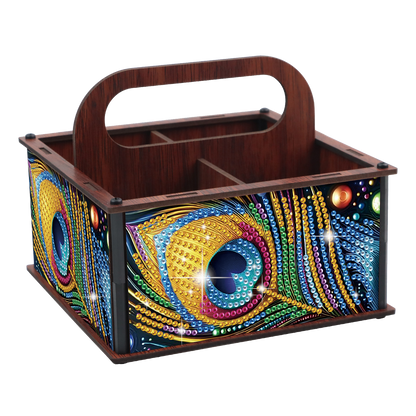 DIY Peacock Feather Wooden Diamond Painting Handheld Storage Box Kit Home Decor