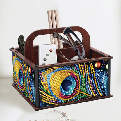 DIY Peacock Feather Wooden Diamond Painting Handheld Storage Box Kit Home Decor