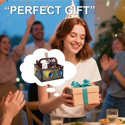 DIY Peacock Feather Wooden Diamond Painting Handheld Storage Box Kit Home Decor