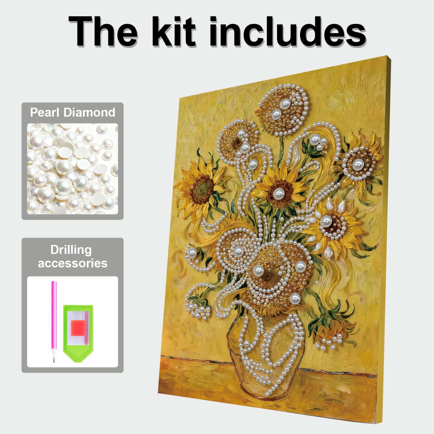 Sunflower - DIY Pearl Gem Art Diamond Painting Kits With Framefor Home Decor -30x40cm