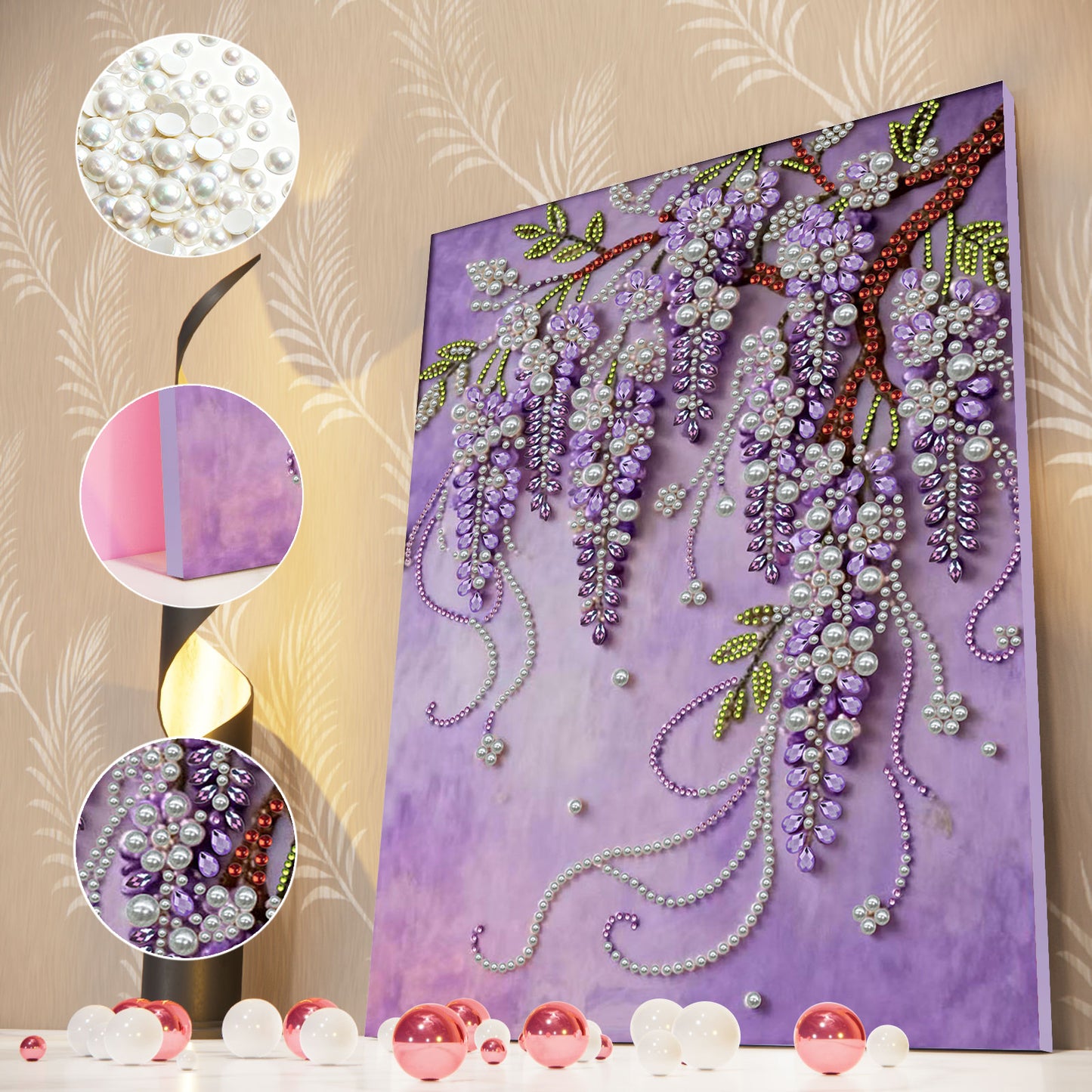 Violet - DIY Pearl Gem Art Diamond Painting Kits With Framefor Home Decor -30x40cm