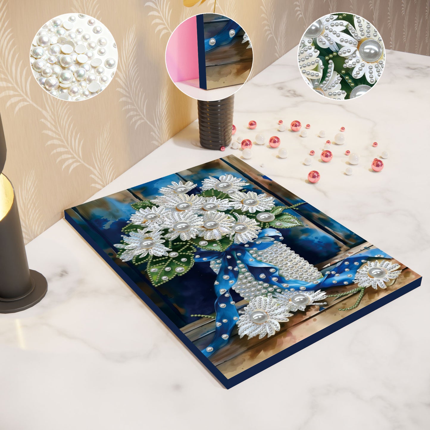 Blue Vase - DIY Pearl Gem Art Diamond Painting Kits With Framefor Home Decor -30x40cm