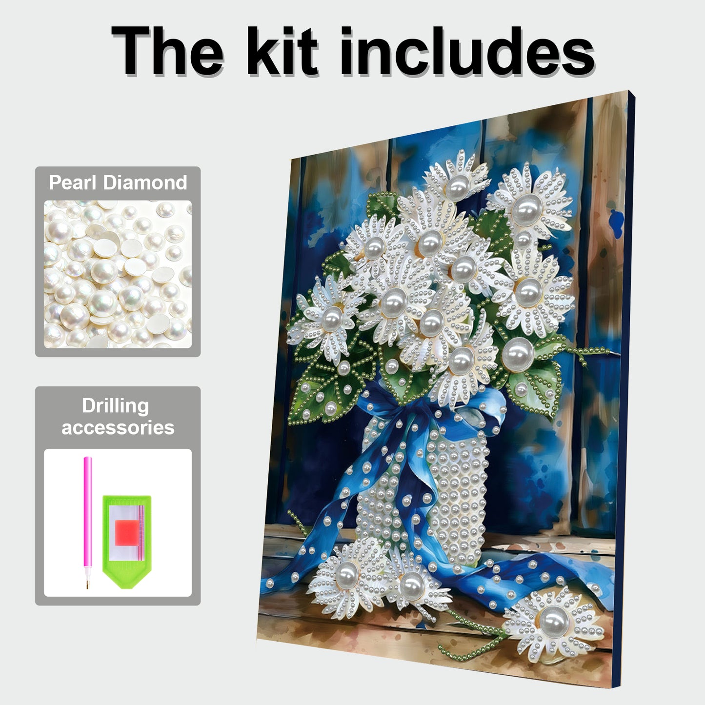 Blue Vase - DIY Pearl Gem Art Diamond Painting Kits With Framefor Home Decor -30x40cm