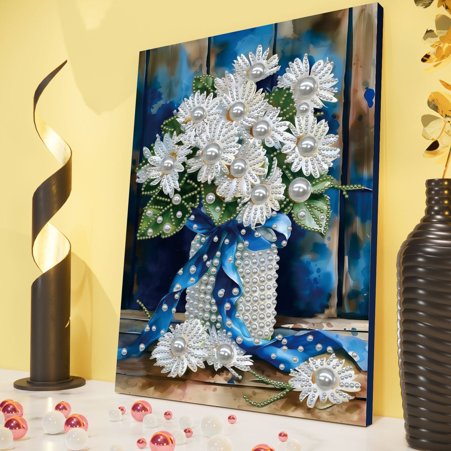 Blue Vase - DIY Pearl Gem Art Diamond Painting Kits With Framefor Home Decor -30x40cm