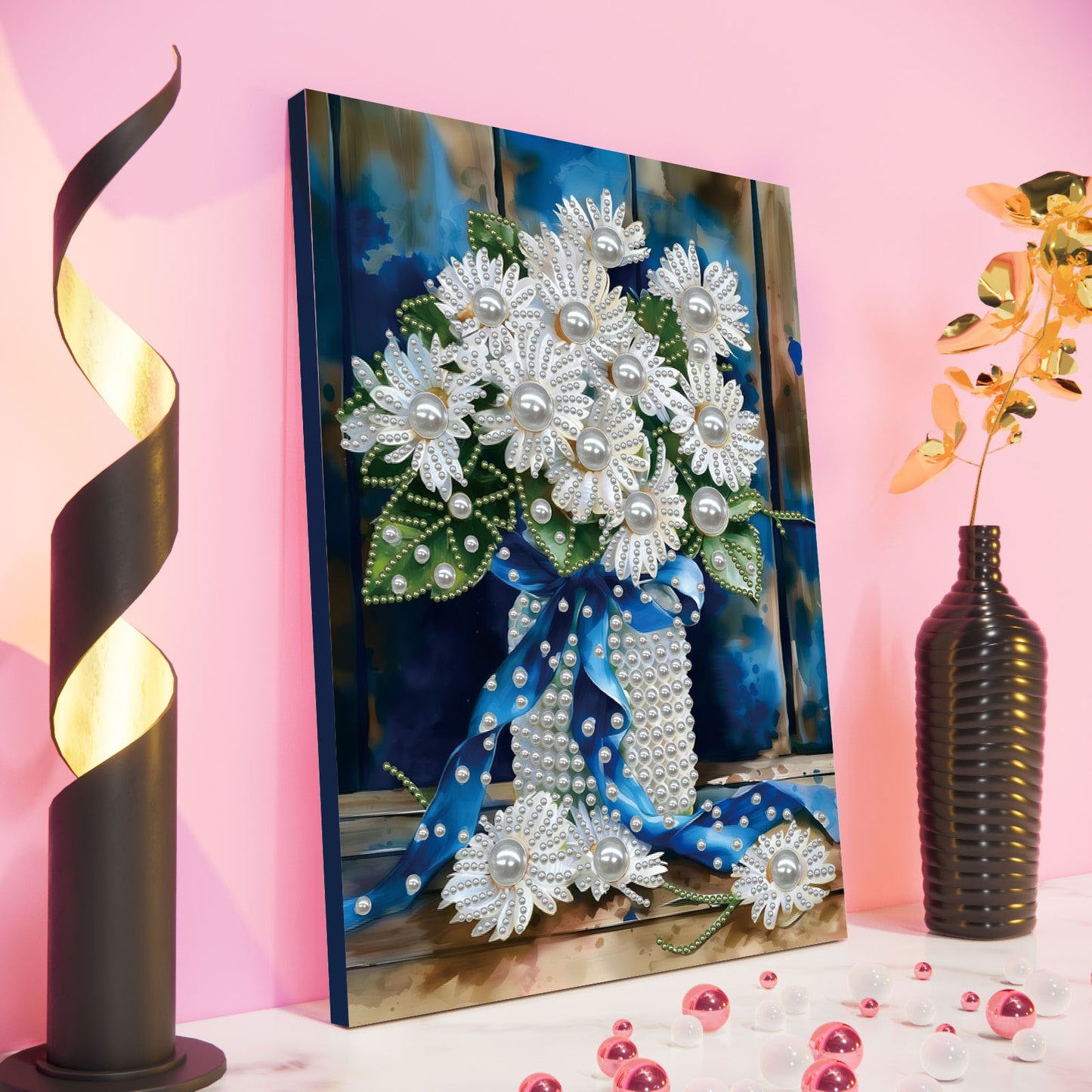 Blue Vase - DIY Pearl Gem Art Diamond Painting Kits With Framefor Home Decor -30x40cm