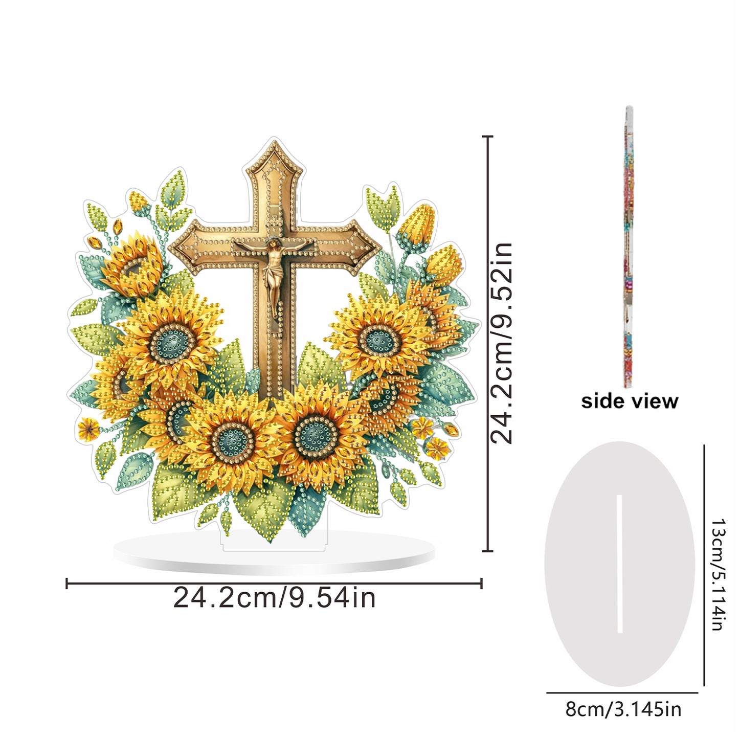 2D Flat Cross and Sunflower DIY Acrylic Diamond Painting Ornament Kit Home Decor