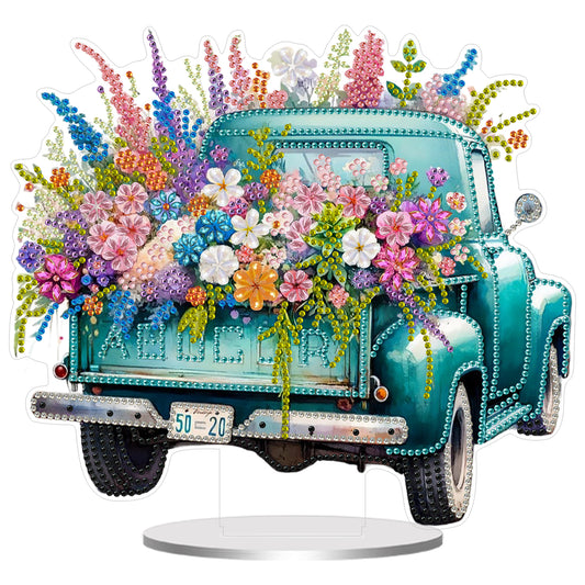 2D Flat Car and Flowers DIY Acrylic Diamond Painting Ornaments Kit Home Decor
