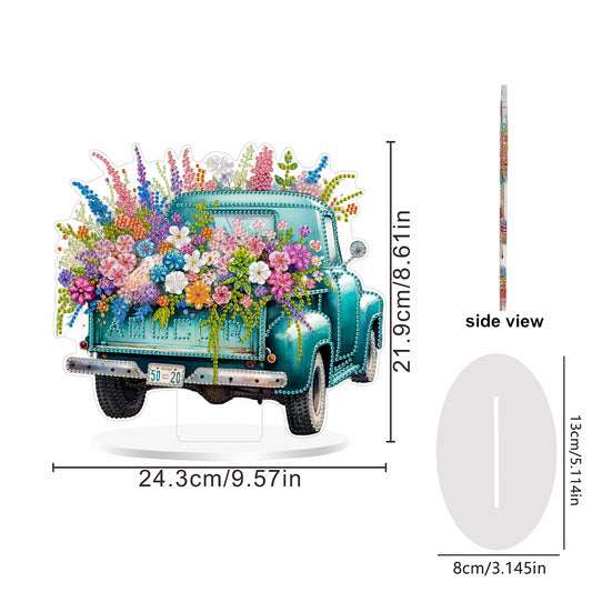 2D Flat Car and Flowers DIY Acrylic Diamond Painting Ornaments Kit Home Decor