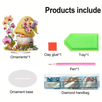 2D Flat Gnomes DIY Acrylic Diamond Painting Ornament Kit Home Office Table Decor
