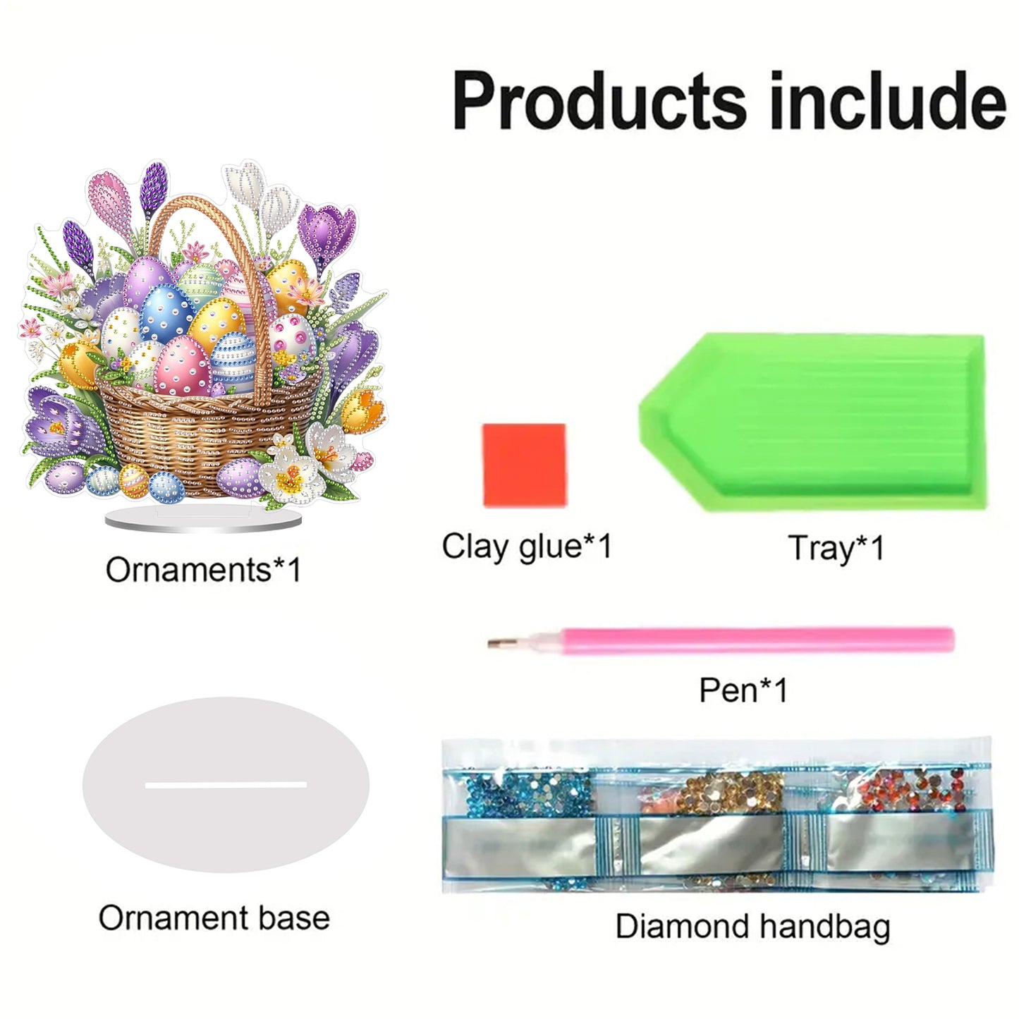 2D Flat Happy Easter DIY Acrylic Diamond Painting Ornament Kit Home Office Decor