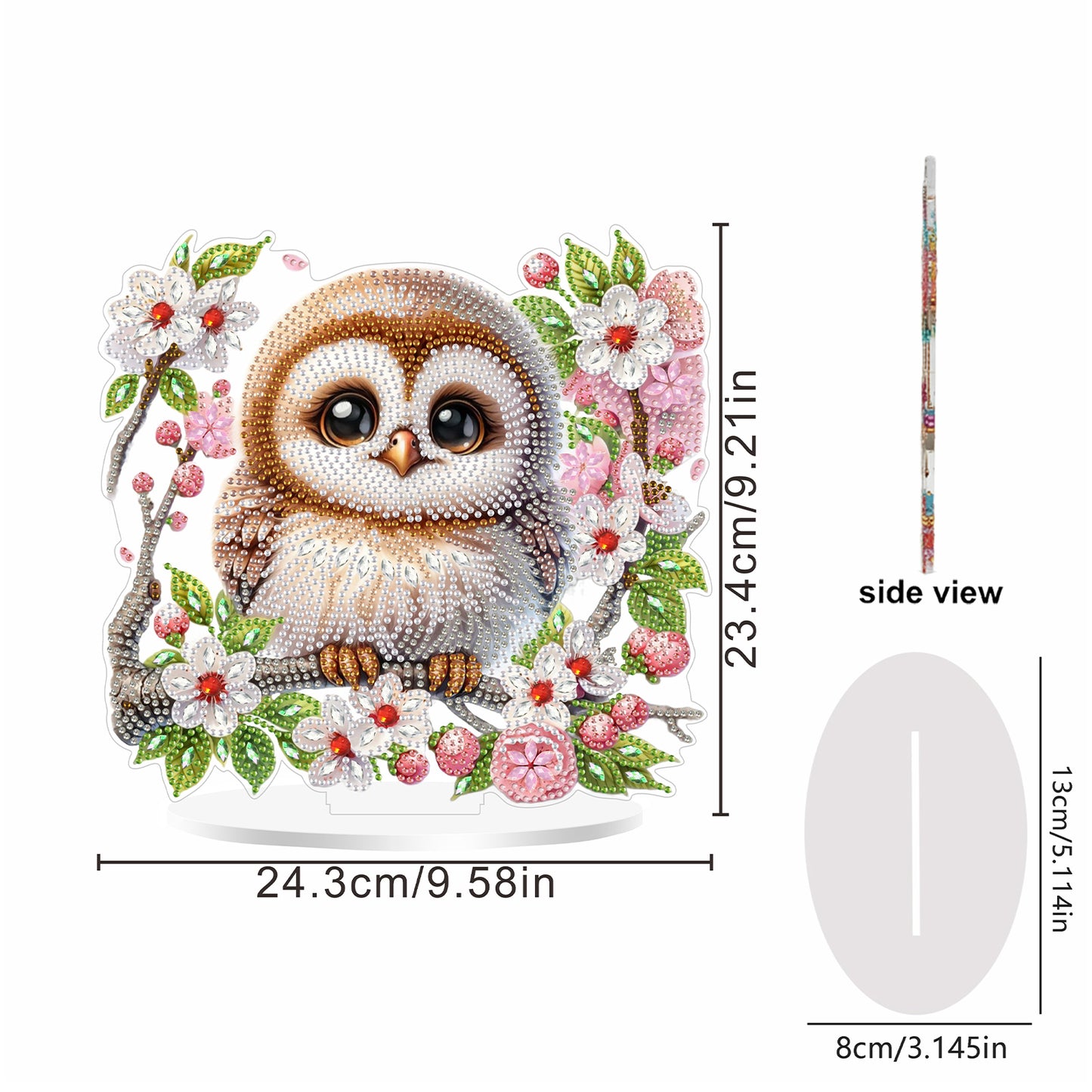 2D Flat Owls and Flowers DIY Acrylic Diamond Painting Ornaments Kit Home Decor